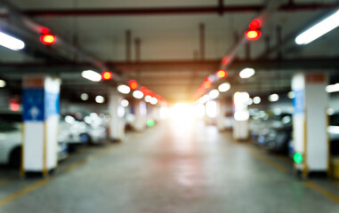 Blured of many cars in parking garage