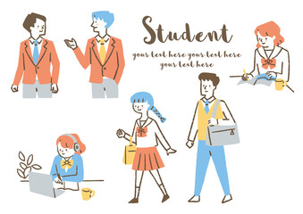 男子学生と女子学生_セット_色