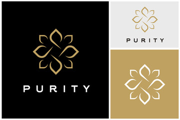Simple golden elegant leaf flower mandala, gold beauty luxury floral logo design