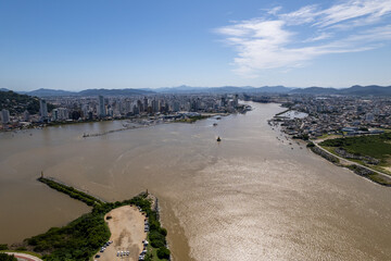 Itajaí, Santa Catarina, Brazil Circa March 2022: Aerial view of APM Terminals Itajaí and its...
