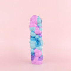 Creative letter i concept made of colorful pastel balloons. Balloon font concept on pastel pink background. 3D Illustration.