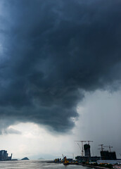Fototapeta premium Hong Kong downtown with dark clouds in storm