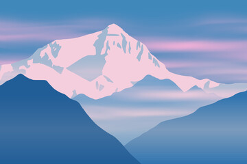 Fantasy on the theme of the mountain landscape. Vector drawing of Mount Everest. - obrazy, fototapety, plakaty