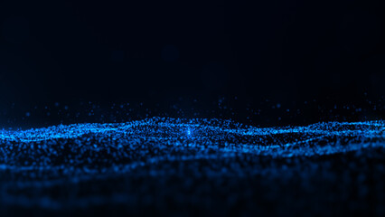 Digital particle wave and light blue color abstract background, 3d rendering