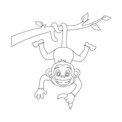 Cute little monkey outline coloring page for kids animal coloring book cartoon vector illustration