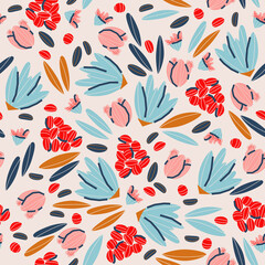 Cute botanical seamless pattern with flowers. Vector background, print, design