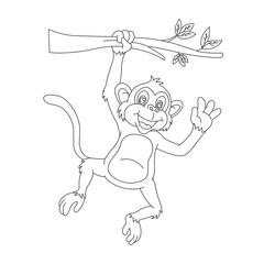 Cute little monkey outline coloring page for kids animal coloring book cartoon vector illustration