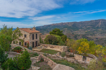 Fototapeta premium Autumn colors with a building at Siurana. region Priorat, Catalonia, Spain.