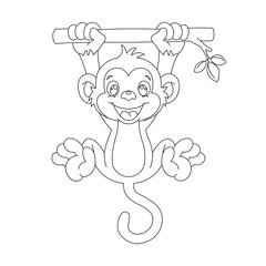 Cute little monkey outline coloring page for kids animal coloring book cartoon vector illustration