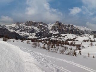 Fototapeta na wymiar Detail of the Snowy Peak of a Mountain of the Italian Dolomites