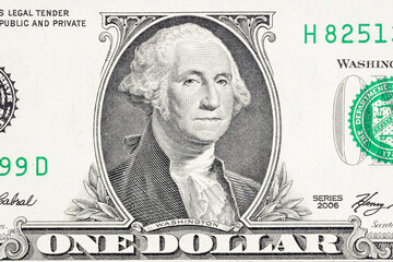 US one dollar paper currency bill close up. macro. above view. financial background