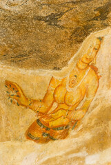 5th Century rock painting of a semi nude woman at Sigiriya, Sri Lanka