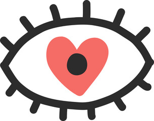 Cartoon eye heart vector object, doodle illustration for decor