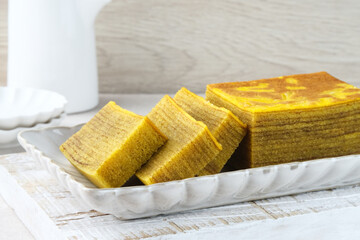 Lapis Legit, Spekuk, Spekkoek, is a delicious Indonesian cake, consists of many layers.  Close up
