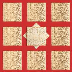 Seamless pattern with matzah for Jewish holiday Pesach on red background.