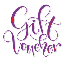 Gift voucher purple lettering isolated on white background. Vector illustration