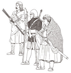 Fototapeta premium Irish warrior gallowglass. Elite mercenary warriors. Medieval knight illustration. 