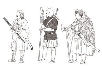 Irish warrior gallowglass. Elite mercenary warriors. Medieval knight illustration.	 - obrazy, fototapety, plakaty