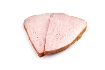 Smoked pork meat slices isolated on white