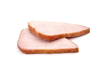 Smoked pork meat slices isolated on white