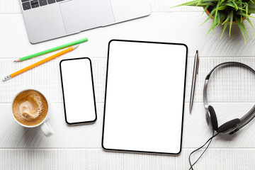 Tablet and smartphone with blank screen