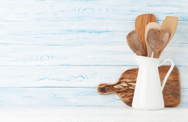 Cooking utensils on kitchen table