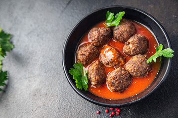 meatball fresh tomato sauce meat meatballs meal food snack on the table copy space food background 