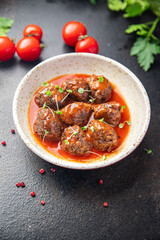 meatball fresh tomato sauce meat meatballs meal food snack on the table copy space food background 