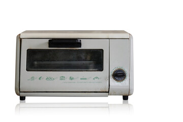 Obraz premium front view old white and black microwave oven on white background, decor, technology, fashion, copy space