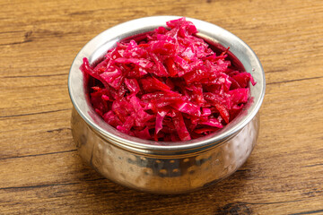 Marinated red cabbage in the bowl