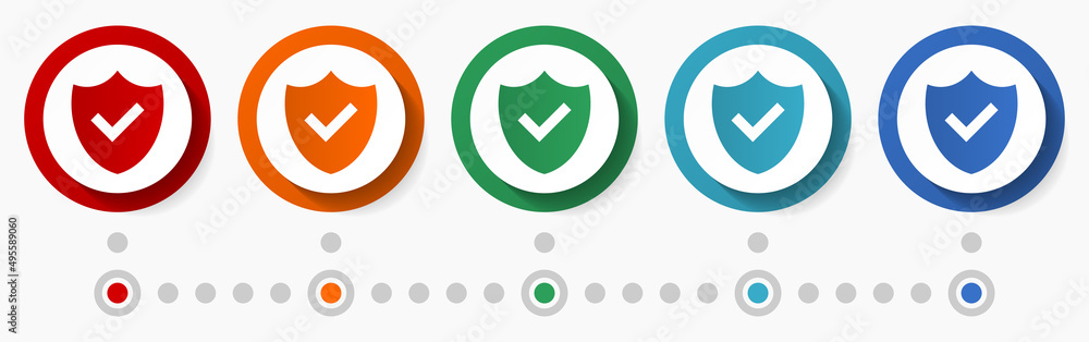 Poster shield, security, protection concept vector icon set, flat design colorful buttons, infographic temp