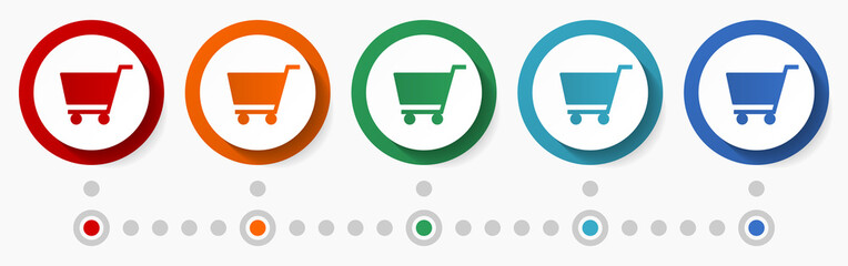 Shop, cart, buy concept vector icon set, flat design colorful buttons, infographic template in 5 color options © Alex White