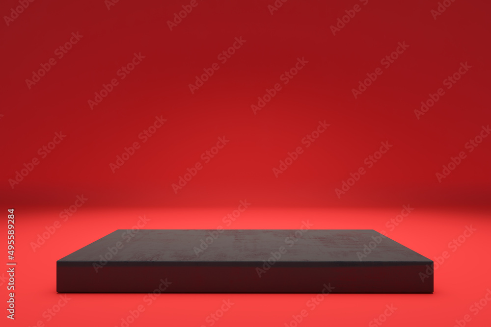 Aufkleber creative concrete pedestal on red background. presentation and mock up concept. 3d rendering.