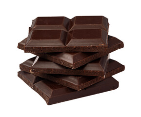 Small dark chocolate pieces isolated on white background