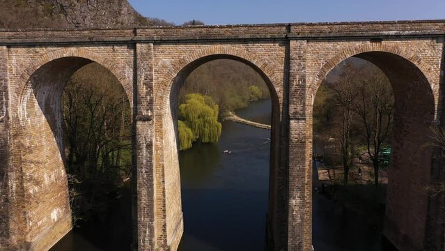 drone shot of clecy viadct in normandy, france