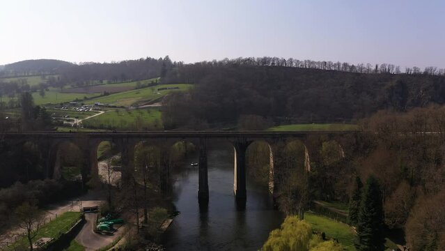 Drone view of the clecy viaduct on a sunny day