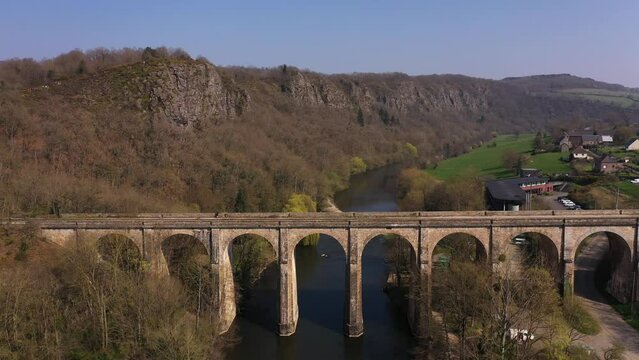 Aerial view of Clecy Viaduct in normandy