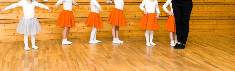 Little dancers at dance rehearsal, children's training
