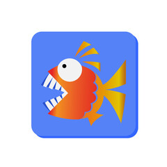 Logo. Piranha in the blue sea.