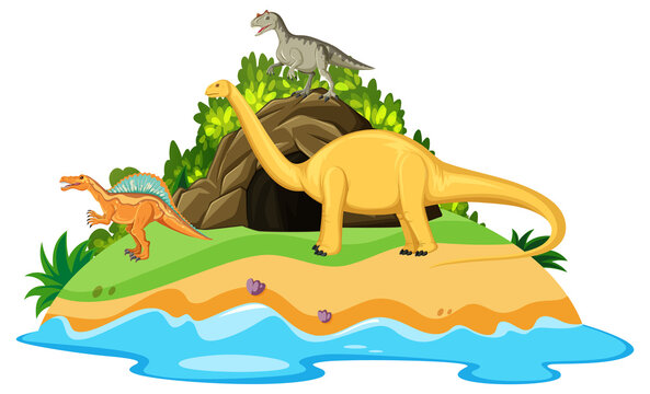 Scene with dinosaurs on island