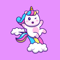 Cute Unicorn Sliding On Rainbow Cartoon Vector Icon Illustration. Animal Fantasy Icon Concept Isolated Premium Vector. Flat Cartoon Style © catalyststuff