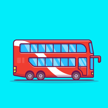 Double Decker Bus Cartoon Vector Icon Illustration. Bus Transportation Icon Concept Isolated Premium Vector. Flat Cartoon Style