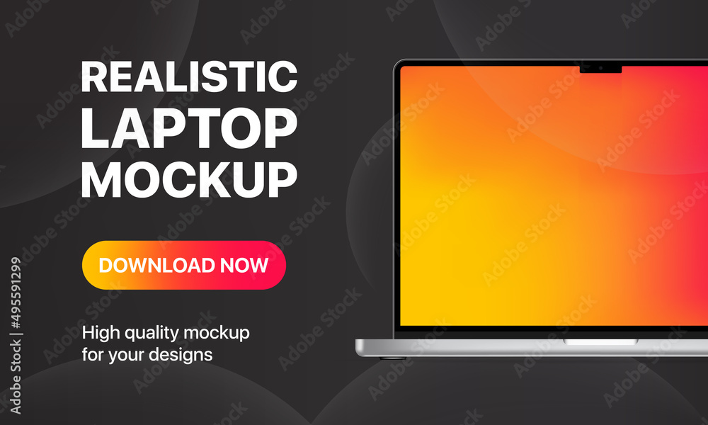 Aufkleber realistic laptop mockup with red gradient screen. notebook mockup with download now button. can be u