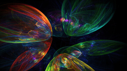 Obraz premium Abstract colorful rainbow fiery shapes. Fantasy light background. Digital fractal art. 3d rendering.