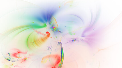Abstract colorful rainbow fiery shapes. Fantasy light background. Digital fractal art. 3d rendering.