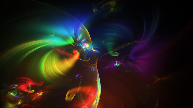 Abstract colorful rainbow fiery shapes. Fantasy light background. Digital fractal art. 3d rendering.