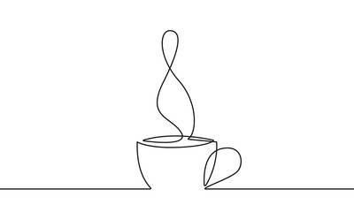 Cup of Coffee One Line Vector Drawing. Coffee Symbol Modern Single Line Art, Minimalist Style. Perfect for Logo, Icon, t-shirt Print, Mobile Case.  
