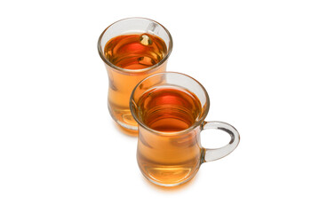 A turkish glass of tea isolated on white background.