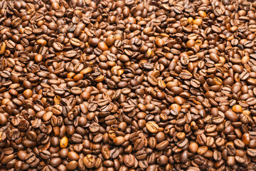 Coffee beans on a white background. Top view.
