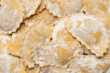Raw ravioli as background. Healthy italian food.